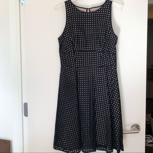 Navy eyelet sleeveless a-line dress